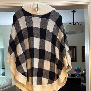 Talbots Black and Cream Plaid Poncho